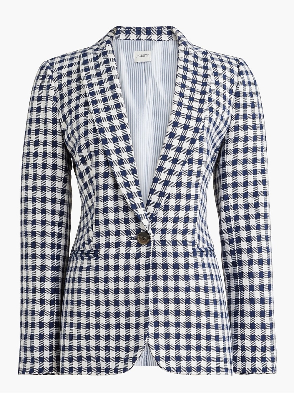 J. Crew Navy and White Gingham Blazer